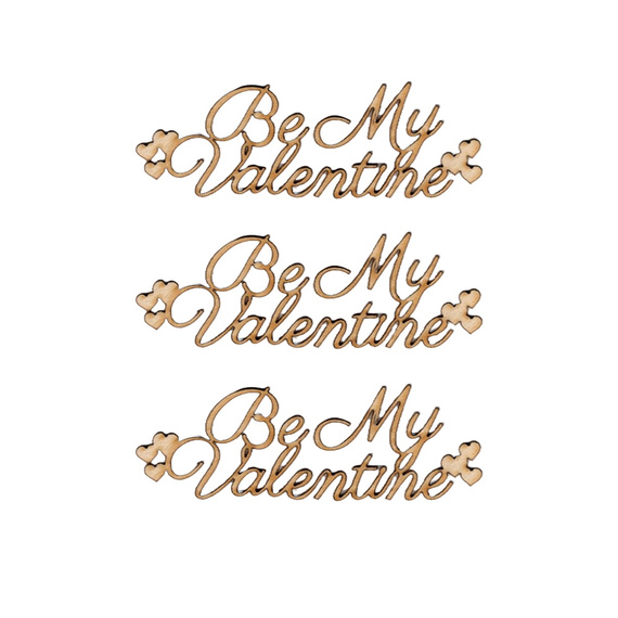 WYCINANKA - Dekorpappe Die Cut Chipboard - BE MY VALENTINE - Be My Valentine Schriftzug mit Herzen 3pcs