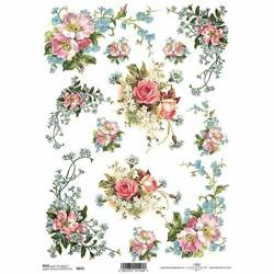 ITD Reispapier Decoupage Bastelpapier Softpapier, R421 Blumen, Vergissmeinnicht Rose