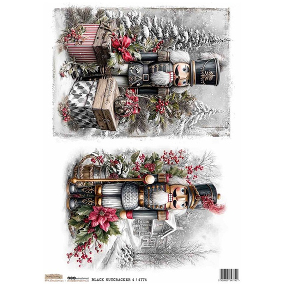 Reispapier A4 - ScrapLove - Black Nutracker Elements 4 - Schwarzer Nussknacker