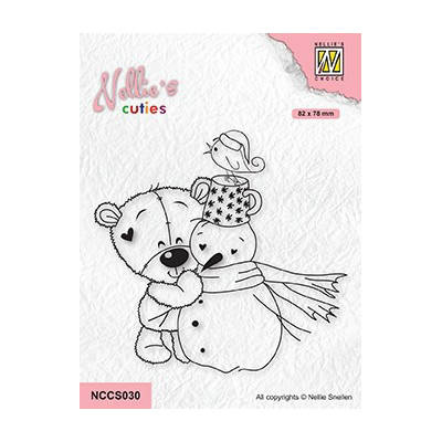NELLIE'S Transparent Stempel Motivstempel Clear Stamp, Teddybär mit Schneemann NCCS030 