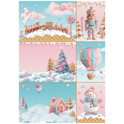 Reispapier für Decoupage A4 - Candy Christmas - 6 Karten - Stamperia
