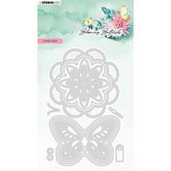 STUDIO LIGHT Stanzform Präge Stanzschablone Cutting Die, Shaker Labels Blooming Butterfly Blume, Schmetterling