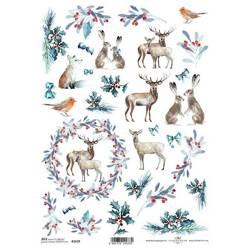 ITD Reispapier Decoupage Bastelpapier Serviettentechnik-R1629 - A4 Wintertiere