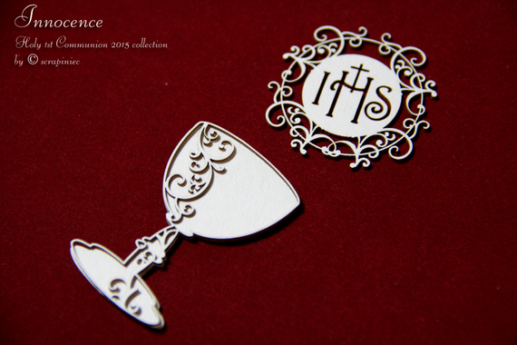 SCRAPINIEC Dekorpappe Die Cut Chipboard Dekoration, Kelch Erstkommunion 3345