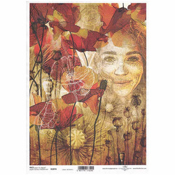 ITD Reispapier Decoupage Bastelpapier Gesicht einer Frau, Mohnblumen R2074