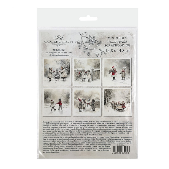 Reispapier-Set - Kinder, Weihnachtsbaum, Schneemann, Schlitten, Winter - RSM201 - Itd Collection