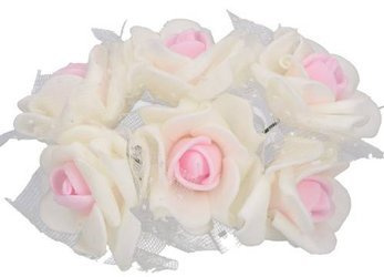 Schaumstoffblumen ecru mit rosa Mitte mit Tüll