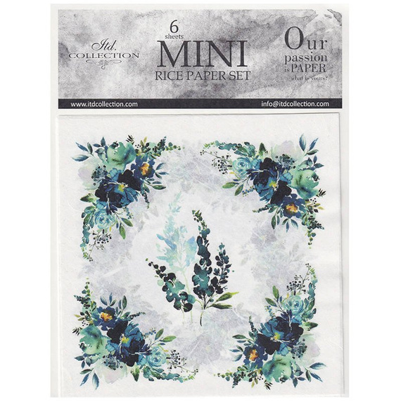 Reispapier-Set, blaue Blumen- ITD 6tlg