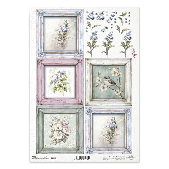 ITD Reispapier Decoupage Bastelpapier Serviettentechnik-RR2609 3D-Blumenrahmen 