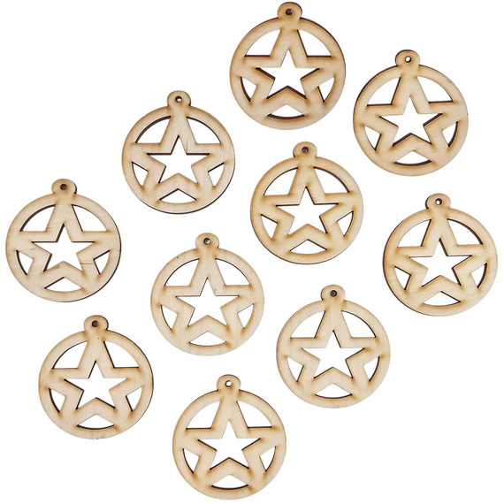 Holz-Christbaumanhänger Set 10 Stück - Stern - 6 cm