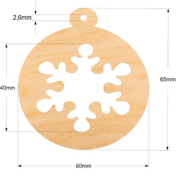 Holzkugel Anhänger Dekoration 6 cm Dekor - Schneeflocke