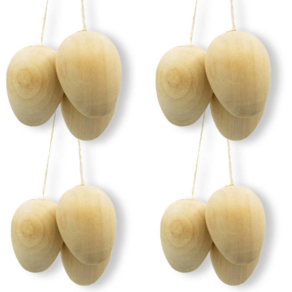 Holzeier 4cm mit Schnüren - 12 Stück