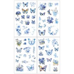 AUFKLEBER folie - Blaue Blumen und Schmetterlinge