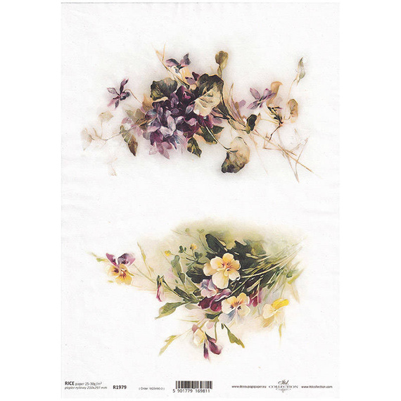 ITD Reispapier Decoupage Bastelpapier Serviettentechnik, A4 R1979 Stiefmütterchen, Veilchen