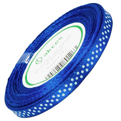 Marineblaues Satinband mit weißen Punkten 6mm - 23m