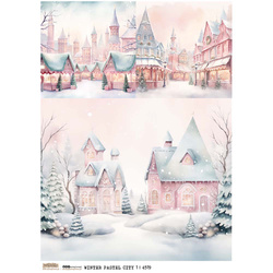 Reispapier Decoupage Bastelpapier A4 - Scraplove - Winter Pastel City 1 - Winterliche Pastellstadt 1