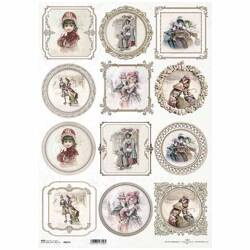 ITD Reispapier Decoupage Bastelpapier A3 Vintage-Rahmen, Figuren, Winterlandschaft R3957L