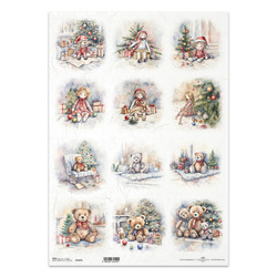 Reispapier Decoupage Bastelpapier für Decoupage A3 ITD-1267L Puppen und Teddys Weihnachtsbaum