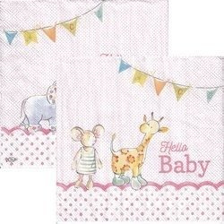 SERVIETTEN 1 Stück Motivservietten Decoupage Napkin 33x33cm - Hallo Baby hellrosa