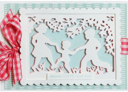 Stanzform Präge Stanzschablone Cutting Die - Spellbinders - Little Loves A2 Kartenvorderseite - Kinder im Garten