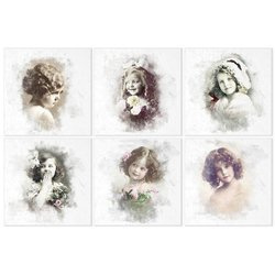 Reispapier-Set, retro vintage, Mädchen - ITD 6tlg 