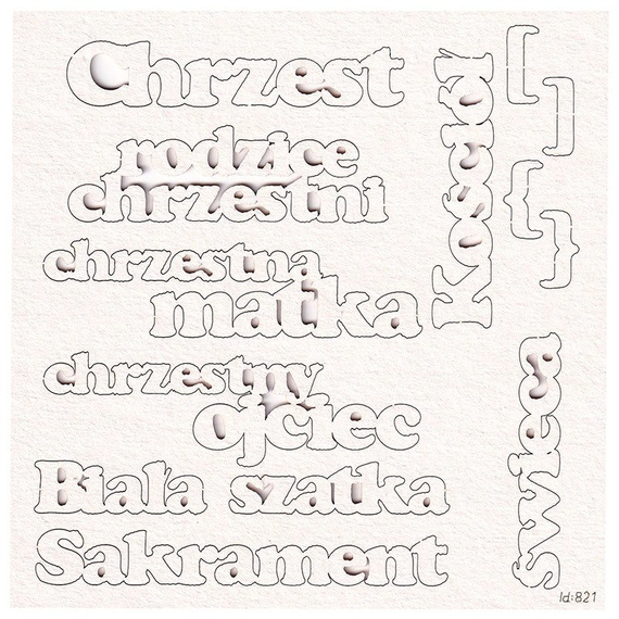 SCRAPINIEC Dekorpappe Die Cut Chipboard Dekoration Ornament, Chrzest Taufe