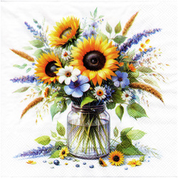 Serviettentechnik Motivserviette - 1 Stück - Decoupage Serviette 33x33 cm - Sunflowers in jar