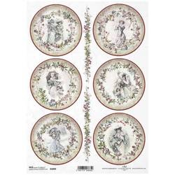 ITD Reispapier Decoupage Bastelpapier Serviettentechnik-R1899 Rahmen, Frauen, Vintage, Kränze