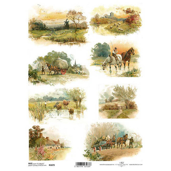 ITD Reispapier Decoupage Bastelpapier, ländliche Atmosphäre A4 R1079