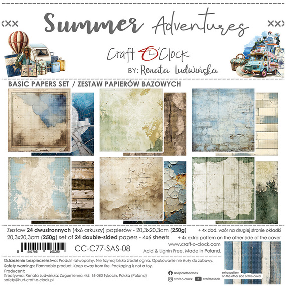 Scrapbooking Papier Set 20x20 - Craft o'clock - Summer Adventures - BASIC