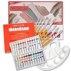 LOVEART Ölfarben Malset - Set mit 24 Farben, Block, Borstenpinsel & Palette