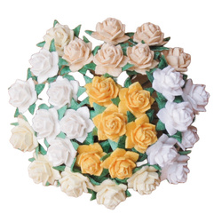 ROSEN Mulberrypapier 12 mm – MINI STAR ROSES natur mix – Dekoblümen für Basteln - 50 Stück