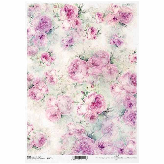 Shabby Chic Decoupage Reispapier, Hintergrund, Aquarell, Pastell Rosen ITD-R1673 - A4