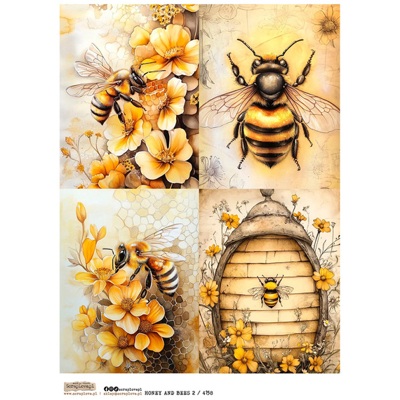 Reispapier Decoupage Bastelpapier A4 - Scraplove - Honey and Bees 2