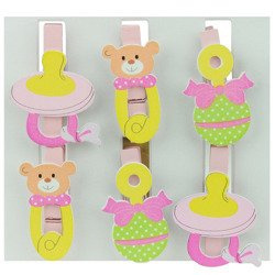 Hölzerne Wäscheklammern Kinder Mix Teddybären 6pcs