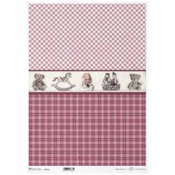 ITD Reispapier für Decoupage - Serviettentechnik A3 0795L  Karomuster, Spielzeug, rosa 