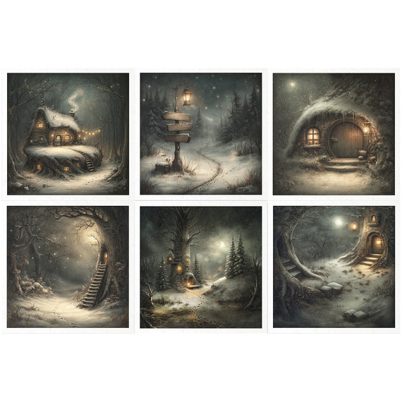 Reispapier-Set - Häuschen, Hütten, Höhlen, Fantasie, Fee, Winter - RSM209 - Itd Collection