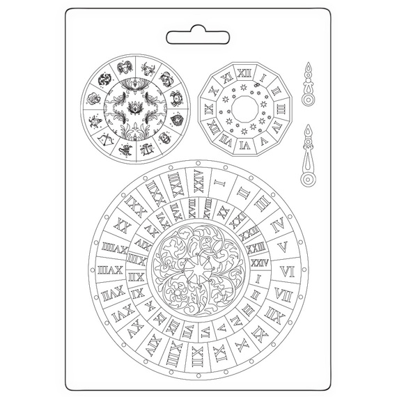 STAMPERIA A5 flexible Relief-Gießform aus Kunststoff Form für Pasten, Venice Clocks