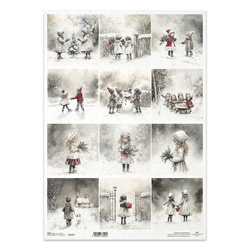 Reispapier für Decoupage A3 - Kinder, Winterszenen, Schneemann - R1523L - Itd Collection