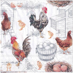 SERVIETTEN 1 Stück Motivservietten Decoupage Napkin 33x33cm, Chicken Farm Hähne Hühner