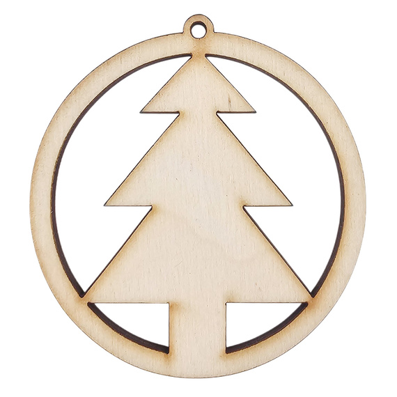 Holzkugel Anhänger Dekoration 6 cm Dekor - mit Weihnachtsbaum