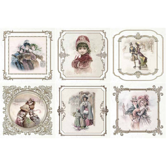 ITD Reispapier Decoupage SET Bastelpapier, rahmen vintage zeichen winter RSM060 