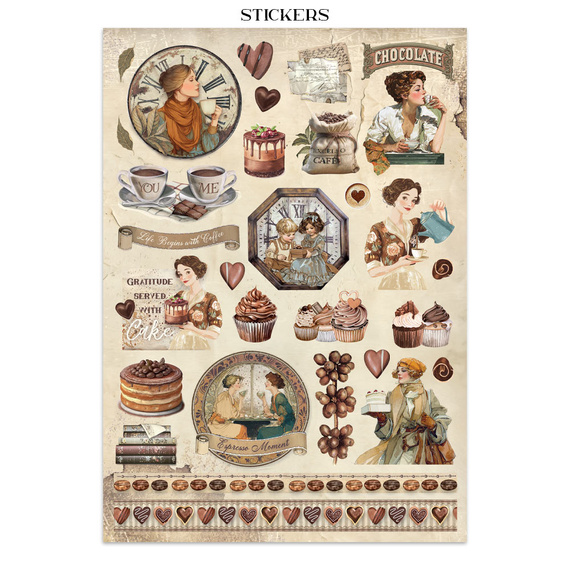 Set aus Junk Journal-Papieren, Aufklebern und Elementen - Coffee & Chocolate - Stamperia 