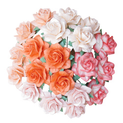 ROSEN Mulberrypapier 25 mm – STAR ROSES orange mix – Dekoblümen für Basteln - 50 Stück
