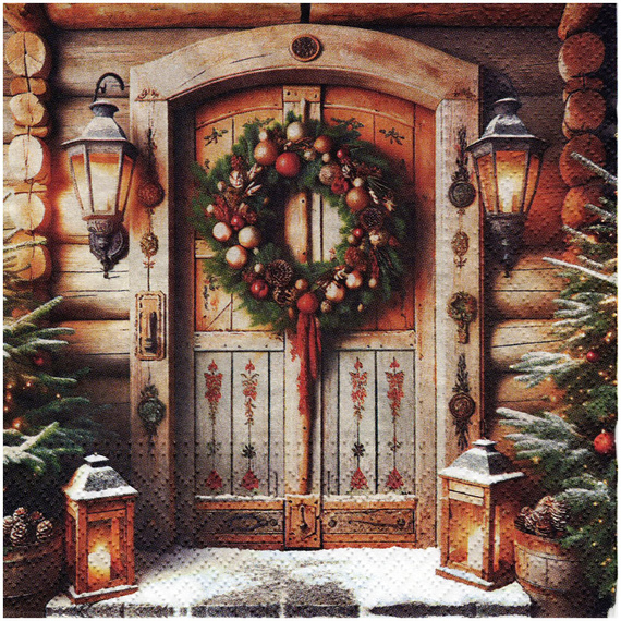 SERVIETTEN 1 Stück Motivservietten Decoupage Napkin 33x33cm - Weihnachts-Tür