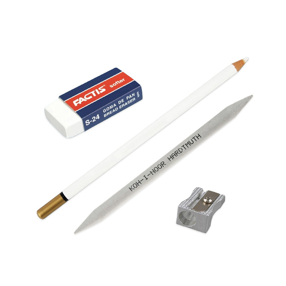 Zeichenset - Anspitzer, Schnurrbart, Radiergummi und Radiergummi für Brotbrett