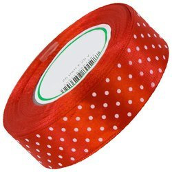 Satinband mit Punkten 25 mm - ca. 23 m - rein rot 05
