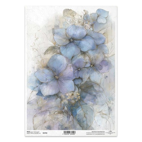 Reispapier für Decoupage A4 - dekorative Muster, Hintergrund, Hortensien - R2700 - Itd Collection 