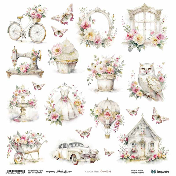 SCRAPandME 30x30cm einseitig Scrapbooking Papier 250g, Elements 4 