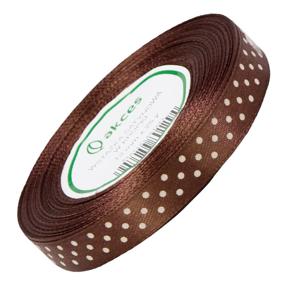 Satinband mit Punkten 12 mm - ca. 23 m - braun 15